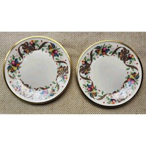 2 Lenox Holiday Tartan Salad Plate Dimension Collection Gold Rim Christmas